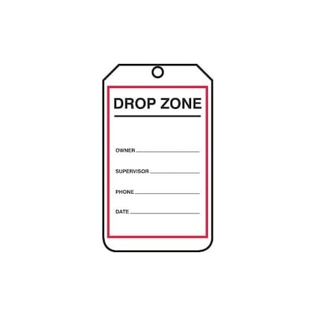 Accuform Safety Tags, DROP ZONE, 5.75in x 3.25in, RP-Plastic, 25PK MDZT001PTP